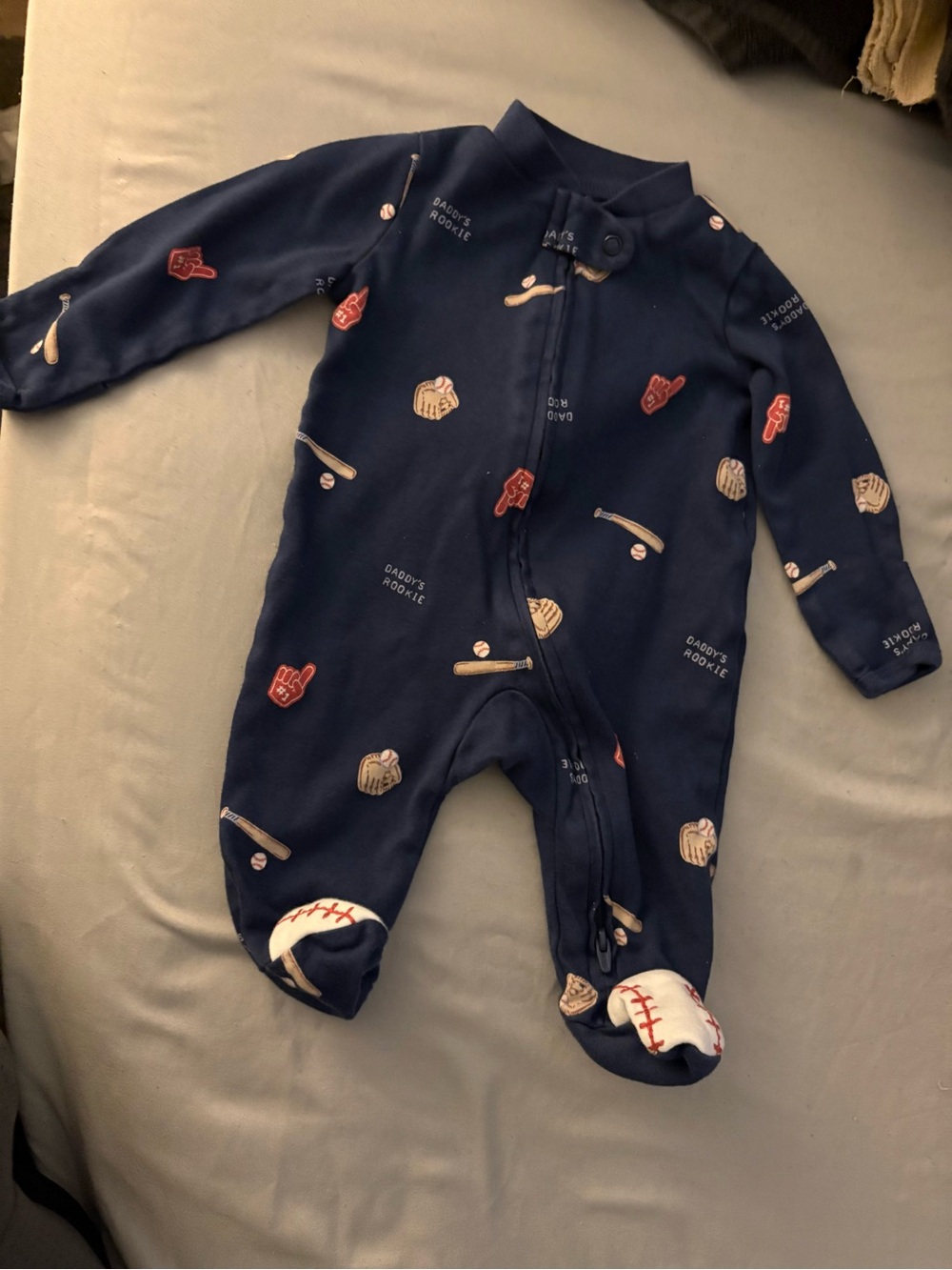 Carter's Navy Baseball Print Footed One-Piece